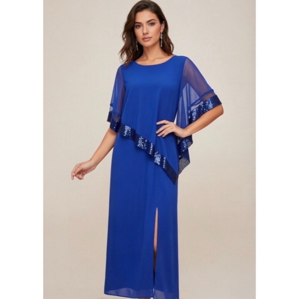 NWT R&M RICHARDS Royal Blue sequin formal Dress Womens size 4P